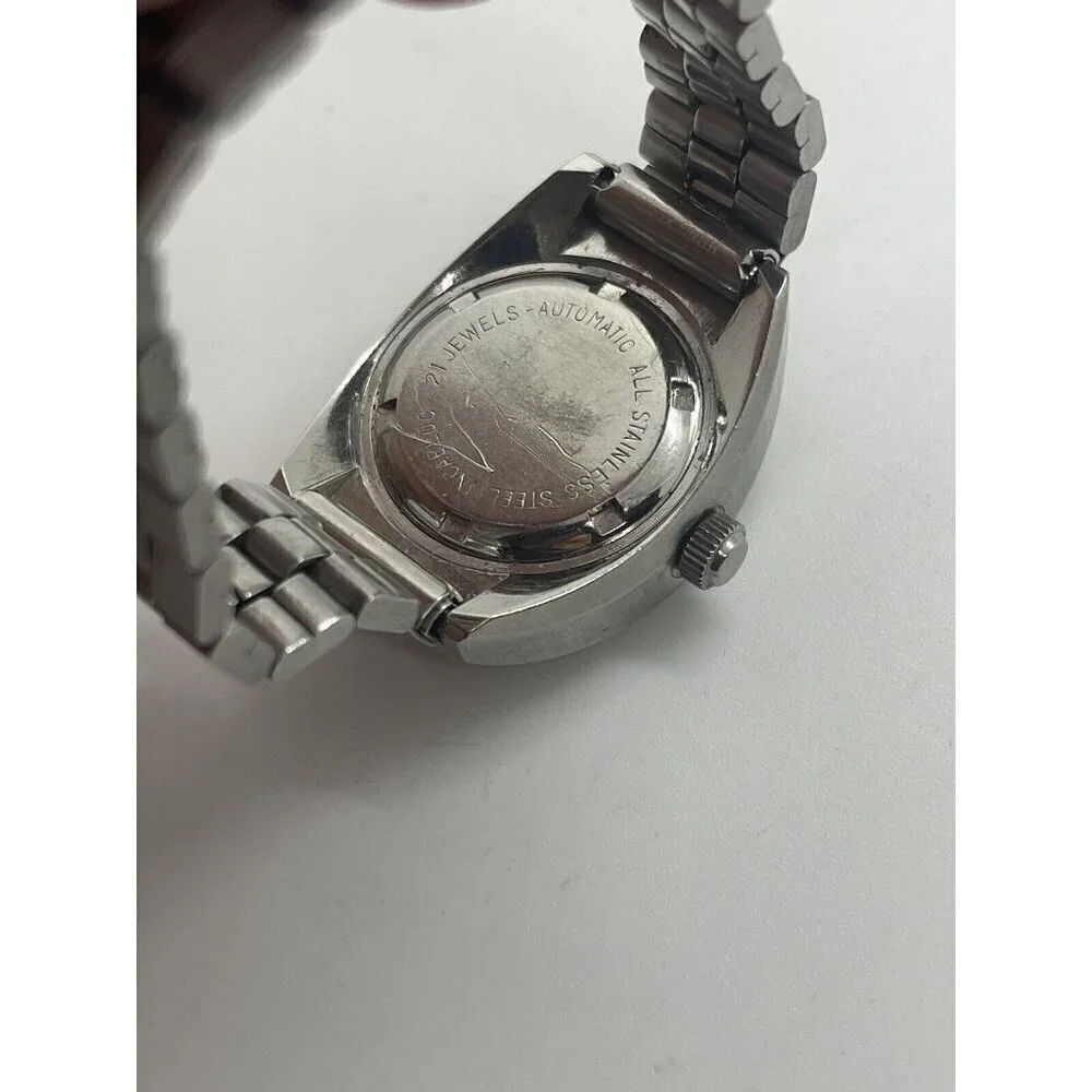 Lorenz Edox Watch 21 Jewel Incabloc Automatic Blue Face Date All Stainless Steel